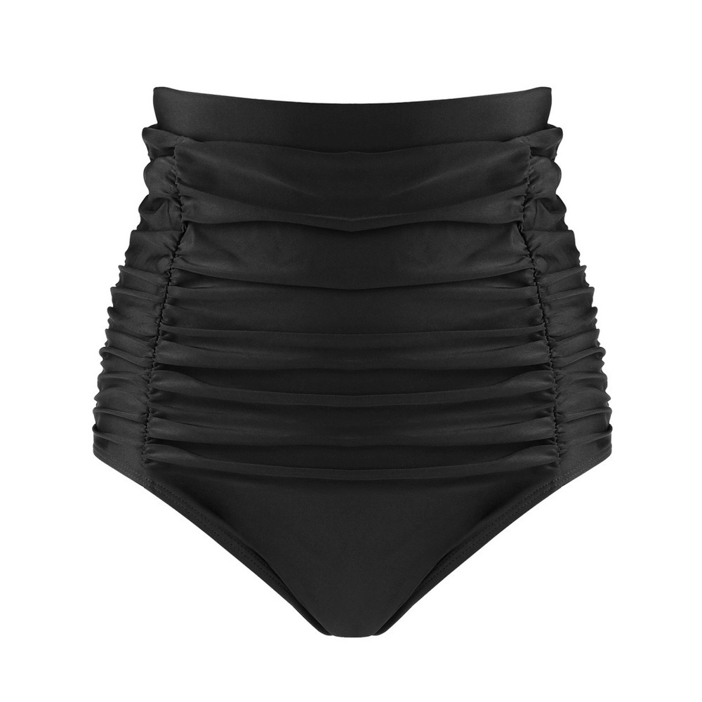 🆕 RELLECIGA Women's High Waisted Ruched Bikini Bottom in Black